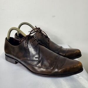 Burberry Prorsum Mens Brown Leather Oxford Brogue wing tip Shoes Size EU41